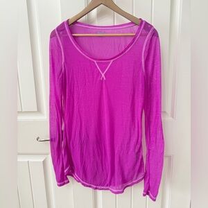 Mudd Y2K Henley Fuchsia Long Sleeve Tee sz Med Slub Knit Sheer